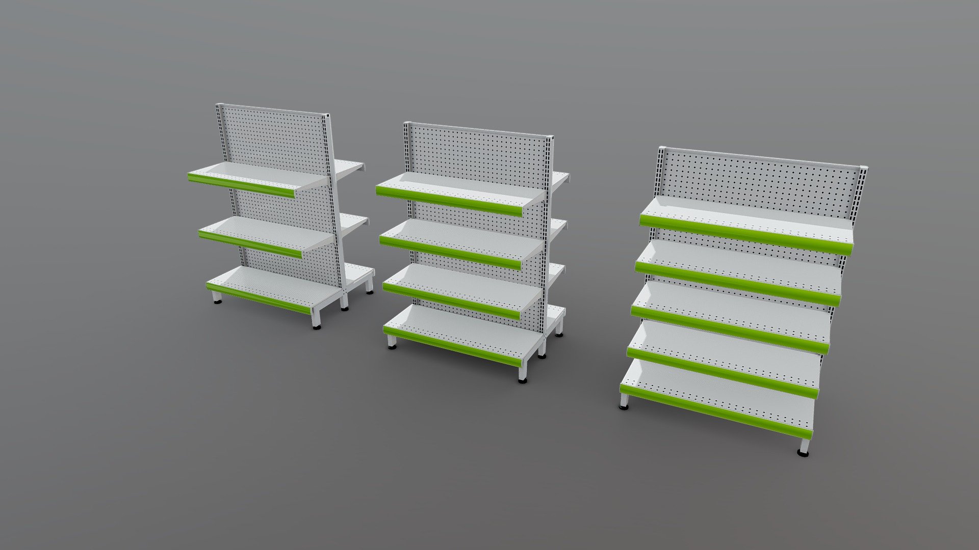 Modular shelves for Hardware Shops or Grocery Stores. With these models you can design various shelves configurations. You can use this 3d model in your games, AR or VR apps, or others projects as you want 3d model