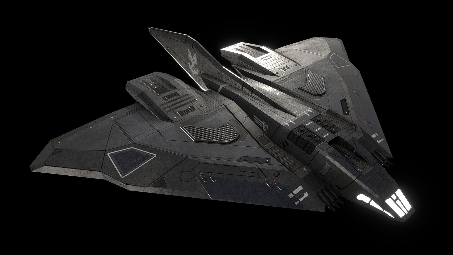 Recently I took an opportunity to redo a couple of our older starfighter assets in Sins of the Prophets, starting with our Longsword fighters of the UNSC faction. This particular model is of the smaller Longsword variant known as the &ldquo;C-712