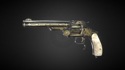 Smith & Wesson Model 3 (Russian) revolver vintage, handgun, bullet, russian, handgun-revolver, maya, modeling, texturing, substance-painter, gameasset