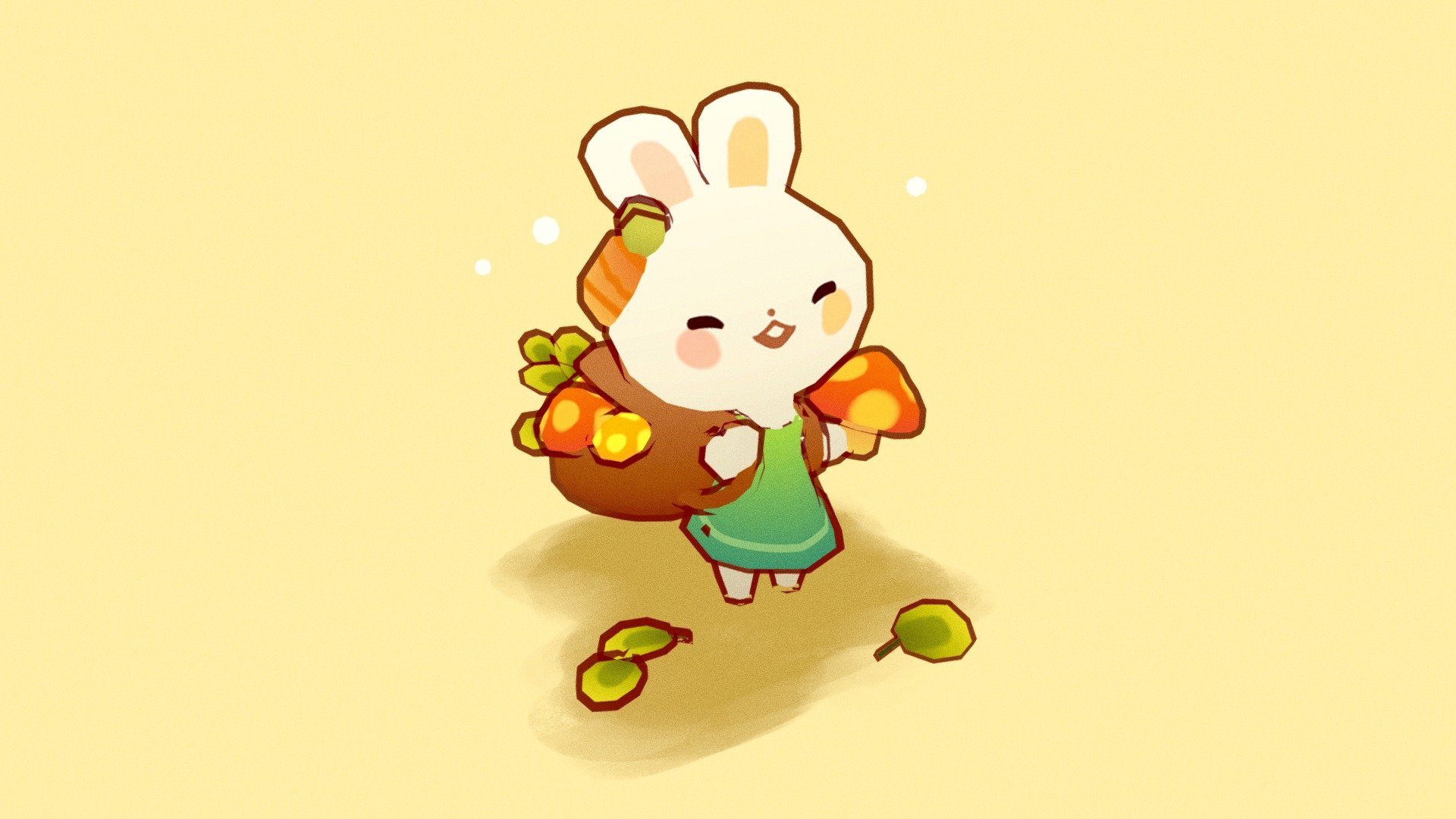 Bunbun is picking mushrooms! Concept art by @stefscribbles can be seen here..

Bunny is 3K triangles, but with outline this count is doubled. Quick model inspired by twitter post. Learned how to make a colorful outline.

If you would like to keep in touch – here is my Instagram, Twitter, Artstation, Youtube 3d model