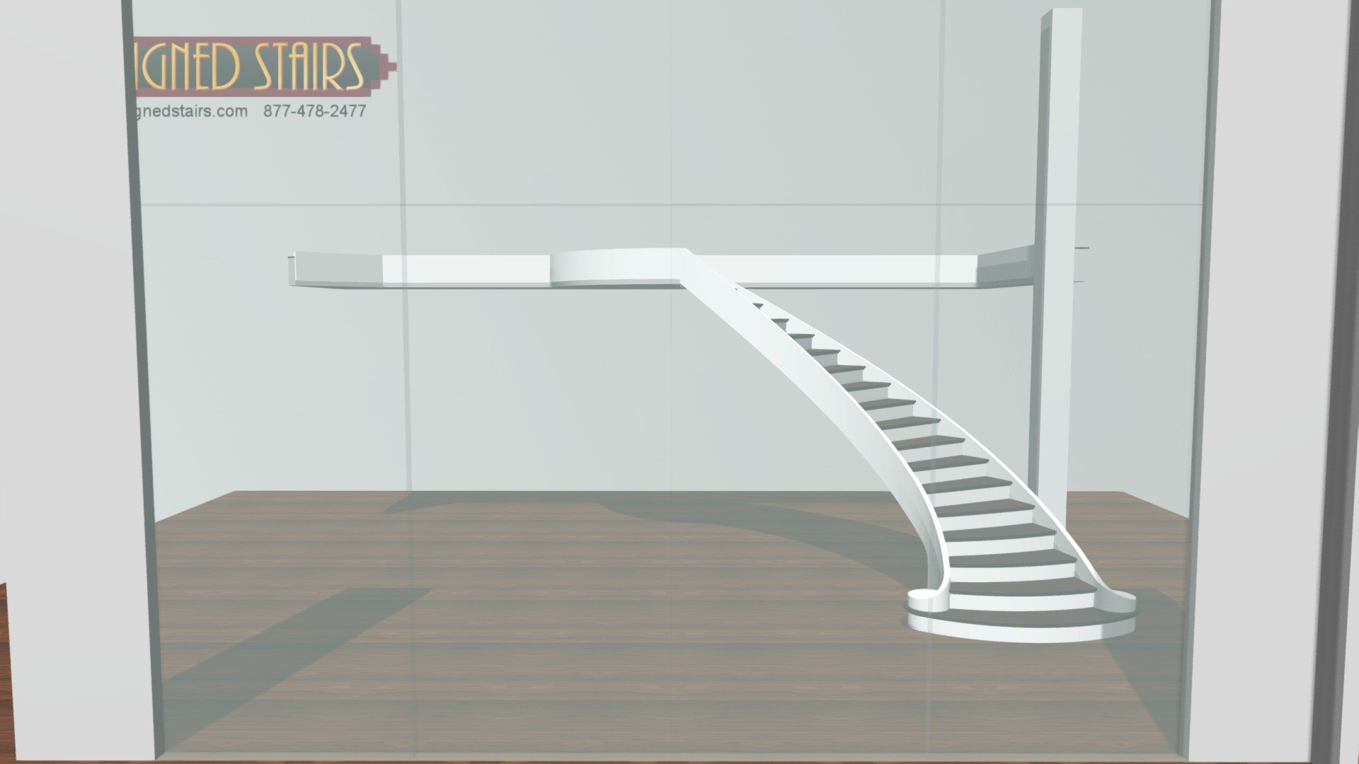 Curved stair with descending drum at start (no handrail) - 48005 back stair 3-2-20 - 3D model by designedstairs 3d model