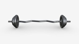 Curved weight bar with weights bar, plate, curved, heavy, fitness, gym, iron, weight, bodybuilding, weightlifting, 3d, pbr, sport