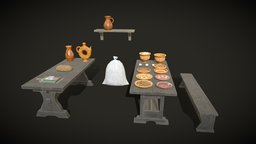 Medieval Ukrainian furniture, dishes end food food, medieval, furniture, ukraine, proceduraltexture, game-asset, ukrainian, lowpolymodel, pbr-texturing, game-props, pbr, lowpoly, gameready
