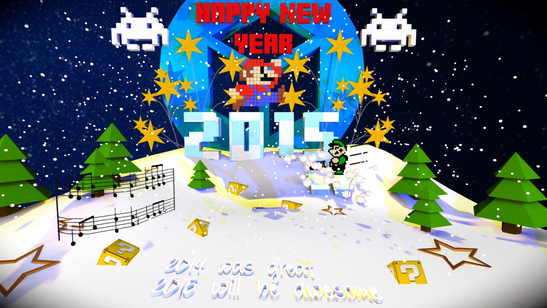 Happy new year everyone ! :DWa-hoo ! Here we go ! - New Year with Mario bros  - 3D model by AurlC (@waleguene) 3d model