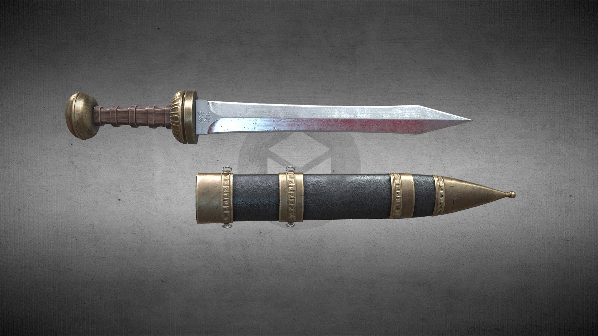 Low poly model of roman sword and scabbard, scaled to real life dimensions.

All parts and textures named.

Made in blender and substance painter.

verts - 6113

faces - 12006 - Roman sword Gladius - 3D model by MaximCg 3d model