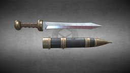 Roman sword Gladius rome, ancient, melee, iron, gladius, legio, bladed-weapon, weapon, pbr, low, poly, sword, war, blade, steel