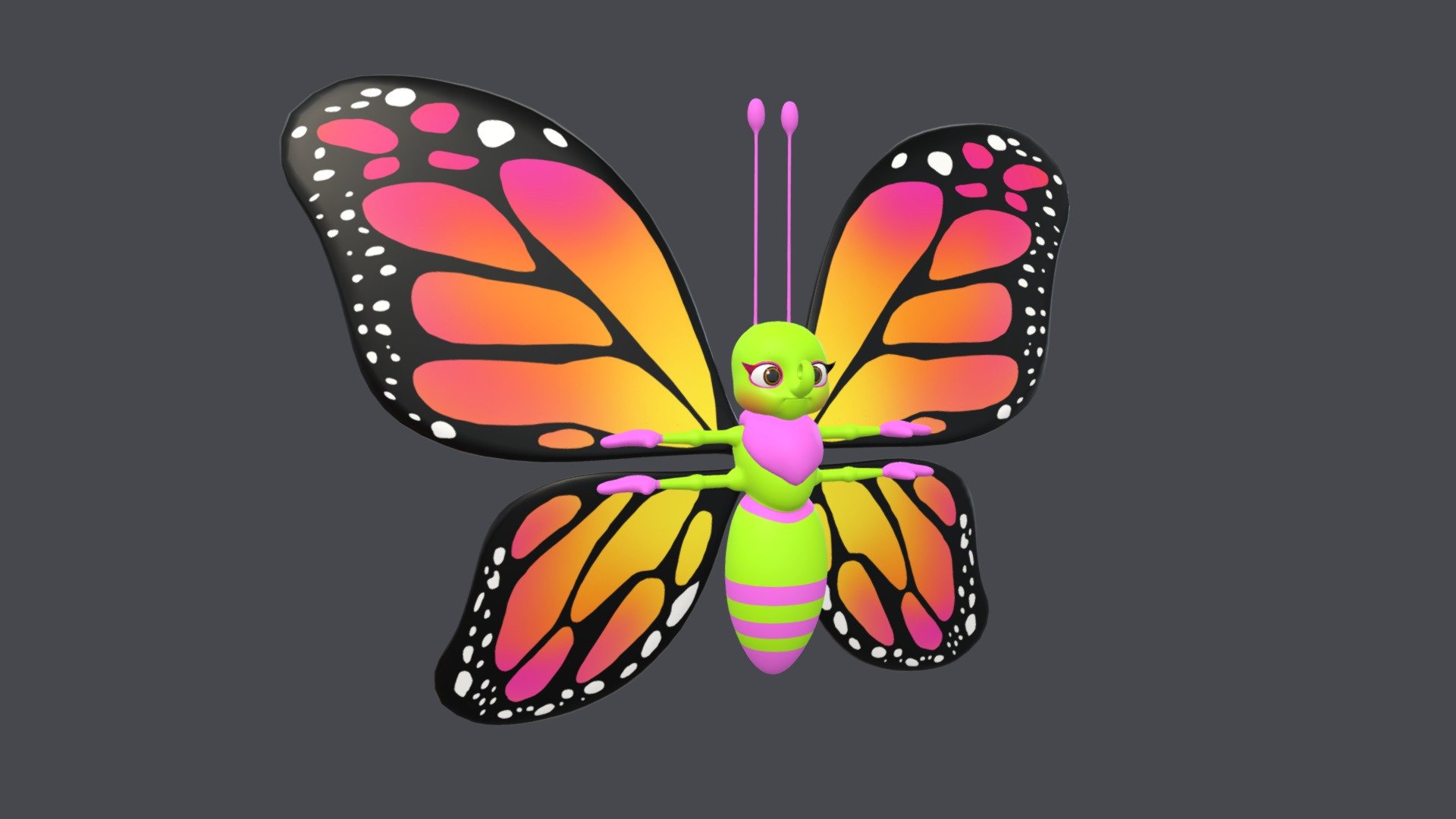 Preview Rig: https://youtu.be/_fxtFcd2rRk

3D Models Butterfly - Hight poly

Polys: 32238 Verts: 25272.

Textures: 03 textures 2048 x 2048

3Ds max file : no rig.

Softimage : no rig.

Maya : have rig.

Model animal animals we designed to be suitable for cartoons.

Thanks for watching - Asset - Cartoons - Character - Butterfly - Rig - Buy Royalty Free 3D model by InCom Studio (@incomstudio) 3d model