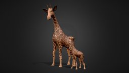A mother giraffe taking her daughter on a walk! cute, baby, scenery, giraffe, mother, decor, statue, homedecor, savannah, daughter, lowpoly, home, animal, wood, decoration, gameready, noai