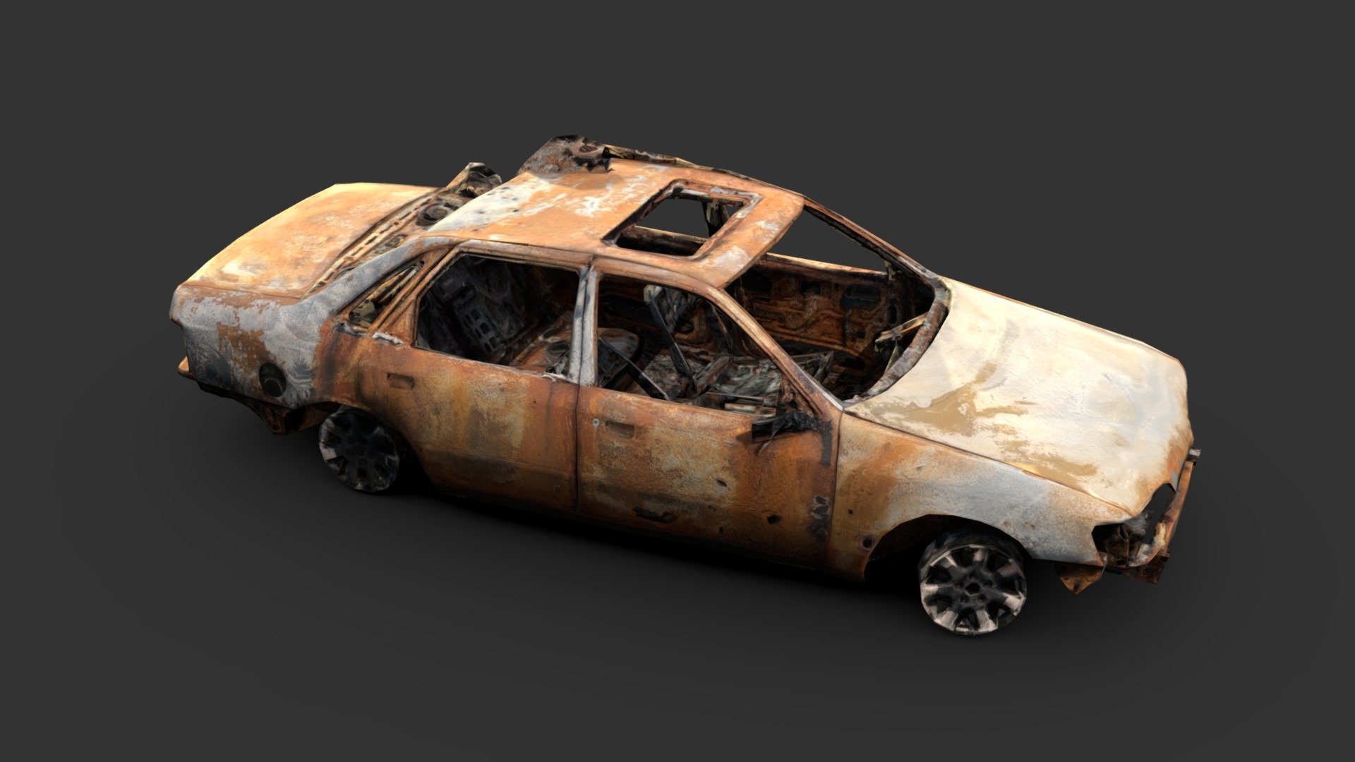 Another burned car from the same data set as the other one, making this on my laptop was an uphill battle, between crashes and maxxing out my poor computer 3d model