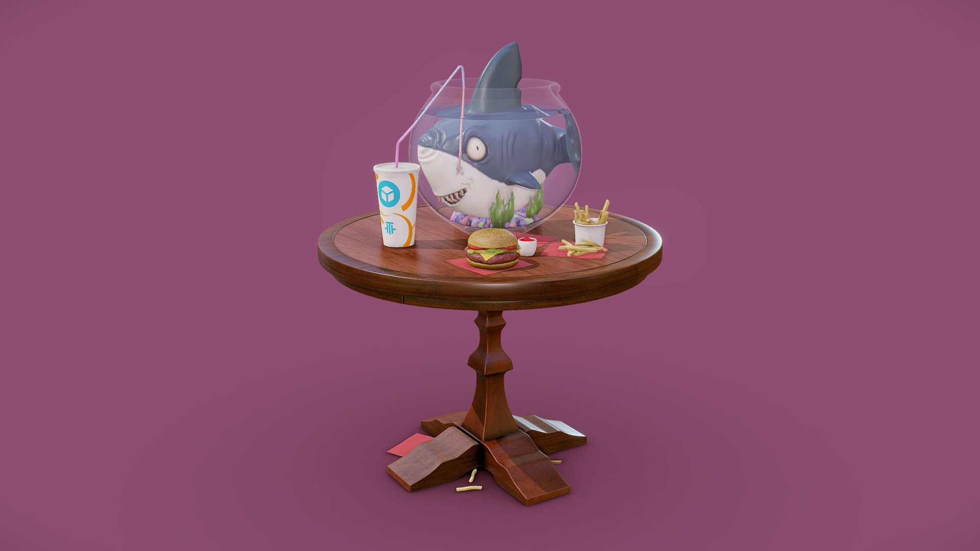 Thanks to MattheyRiegert for sharing his round table model!

And special thanks to Christopher Joly  for his great Inktober concept art - Misfit








 

Other reference images:

 - Shark in a bowl - Download Free 3D model by Warkarma 3d model