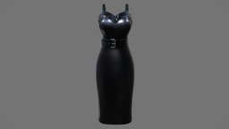 Female Black Leather Downtown Pencil Dress leather, pencil, , fashion, retro, knee, girls, long, clothes, with, pinup, skirt, straps, shiny, realistic, real, belt, womens, downtown, wear, faux, length, rockabilly, waist, pbr, low, poly, female, black