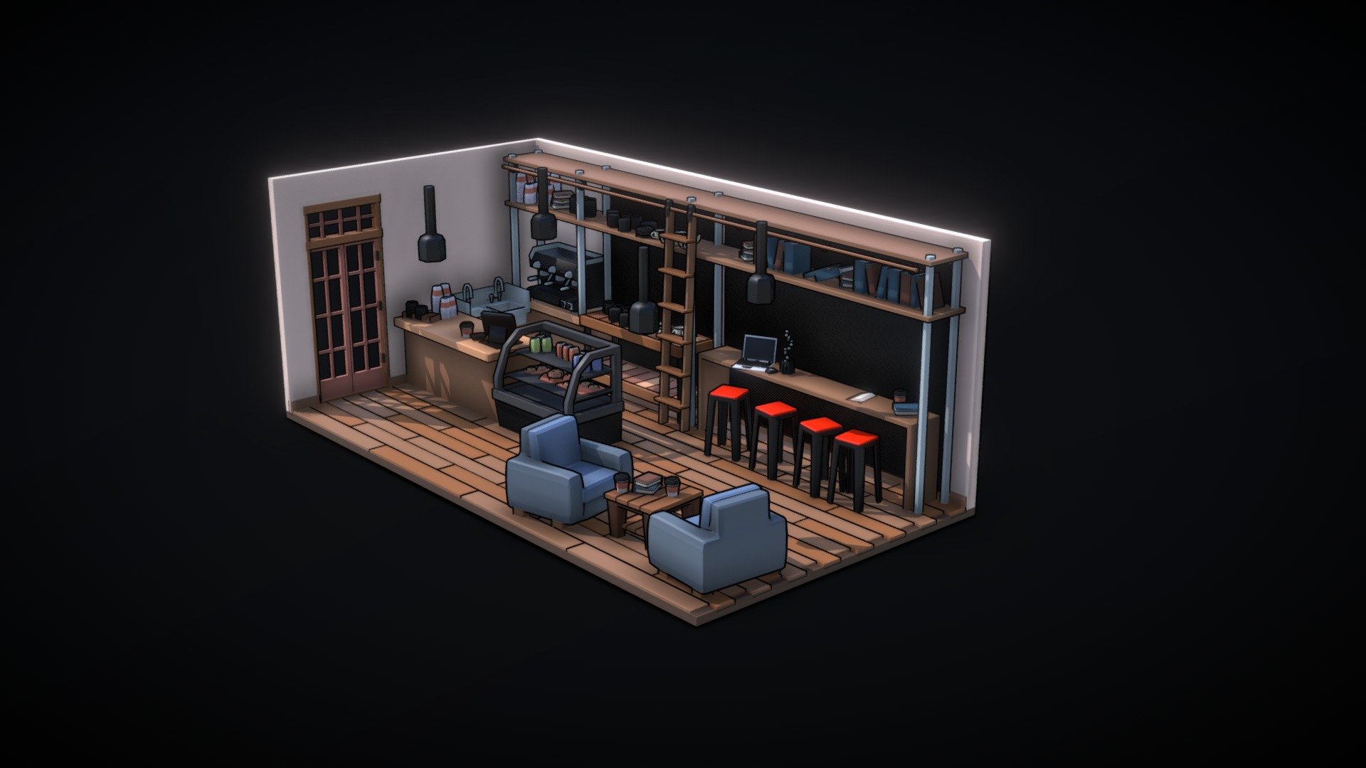 Small and cozy corner coffee shop 3d model