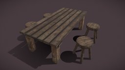 Table And Stools stool, medieval, surface, table, medieval-house, medievalfantasyassets, chair