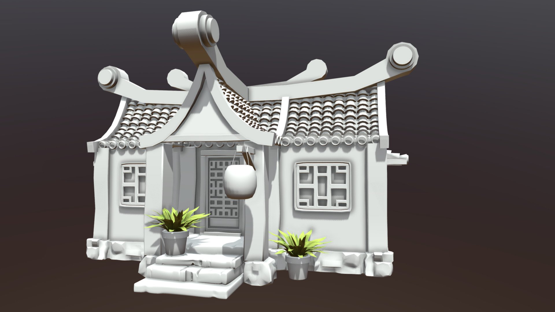 Fantasy asian house in cartoon style - the first try to make a sketch of a modular building for my personal project. Next week I'll work on making it really low poly and optimized for game environment. 

Fill free to download it but keep in mind it's only a blocking, a sketch, no textures, no correct topology, only a possible shape and a plant pot on the porch :) - Fantasy house - sketch/blocking of a building - Download Free 3D model by Scritta 3d model