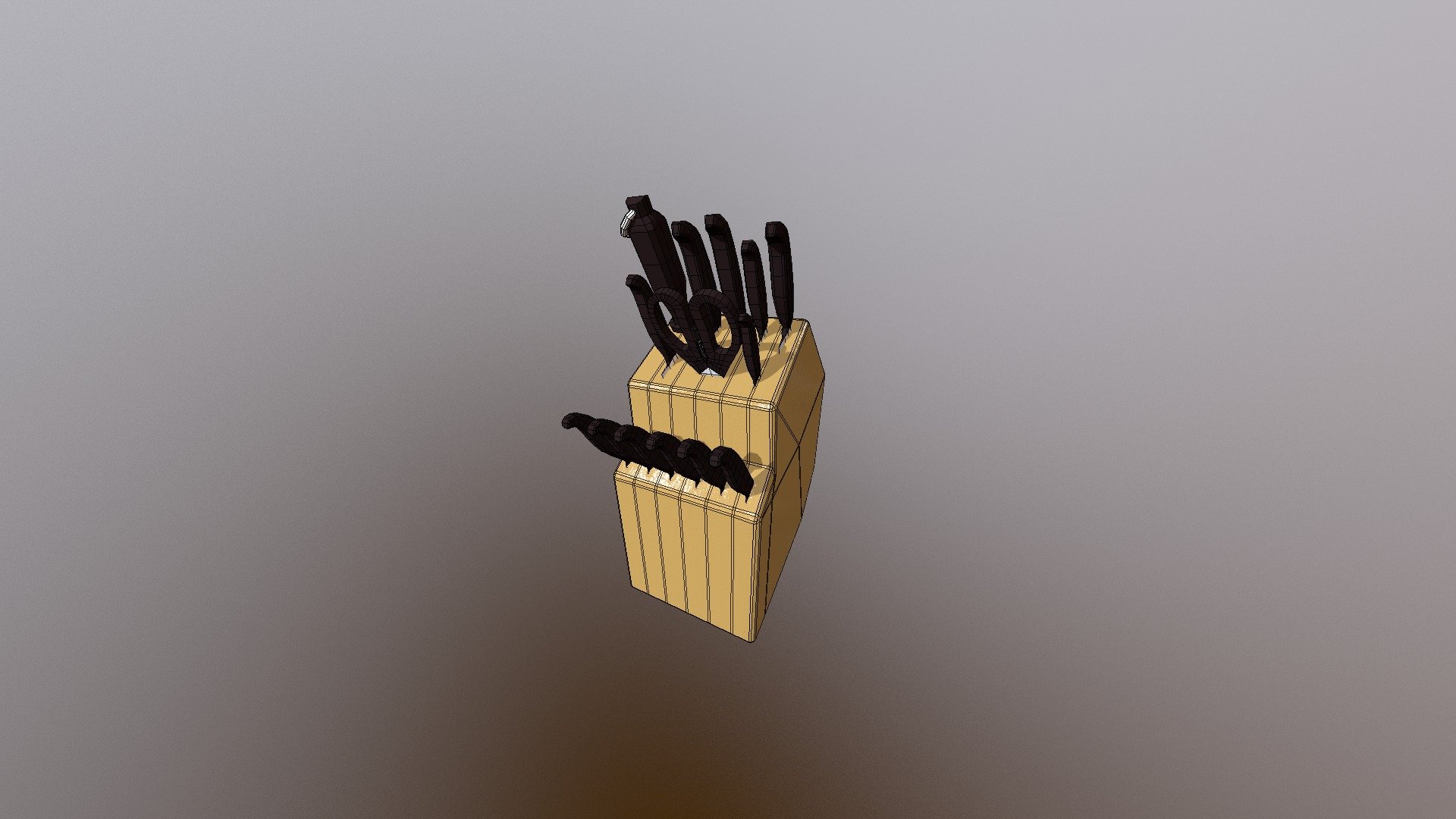 Part of a large Kitchen Clutter set that's being worked on. This is a knife set.
Includes: 
Knife Block &ndash; Six Steak Knives &ndash; Honing Steel &ndash; Kitchen Shears 
Bread Knife &ndash; Carving Knife &ndash; Utility Knife
Santoku Knife &ndash; Paring Knife &ndash; Chef Knife



Respective Polygons: 
Block: 516
Steak Knife: 168 (each)
Honing Steel: 3896 (total)
Shears: 5220 (total) 
Bread: 409
Carving: 185
Utility: 142
Santoku: 142
Chef: 142
Paring: 142



Available for purchase: https://www.renderhub.com/potentialfate - [potentialfate] Kitchen Clutter Knife Set - 3D model by potentialfate 3d model