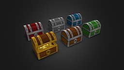 Low Poly Treasure Chest Set rpg, assets, gaming, set, chest, retro, vr, treasure, downloadable, game, low, poly, mobile, free, animated, zelda