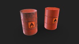 Explosive Barrel red, barrel, oil, sign, explosive, redbarrel, flammable, oilbarrel, lowpoly, gameasset