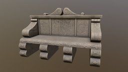 Gothic Stone Bench ancient, bench, medieval, detailed, gothic, realistic, bloodborne, modeling, texture, pbr, lowpoly, stone