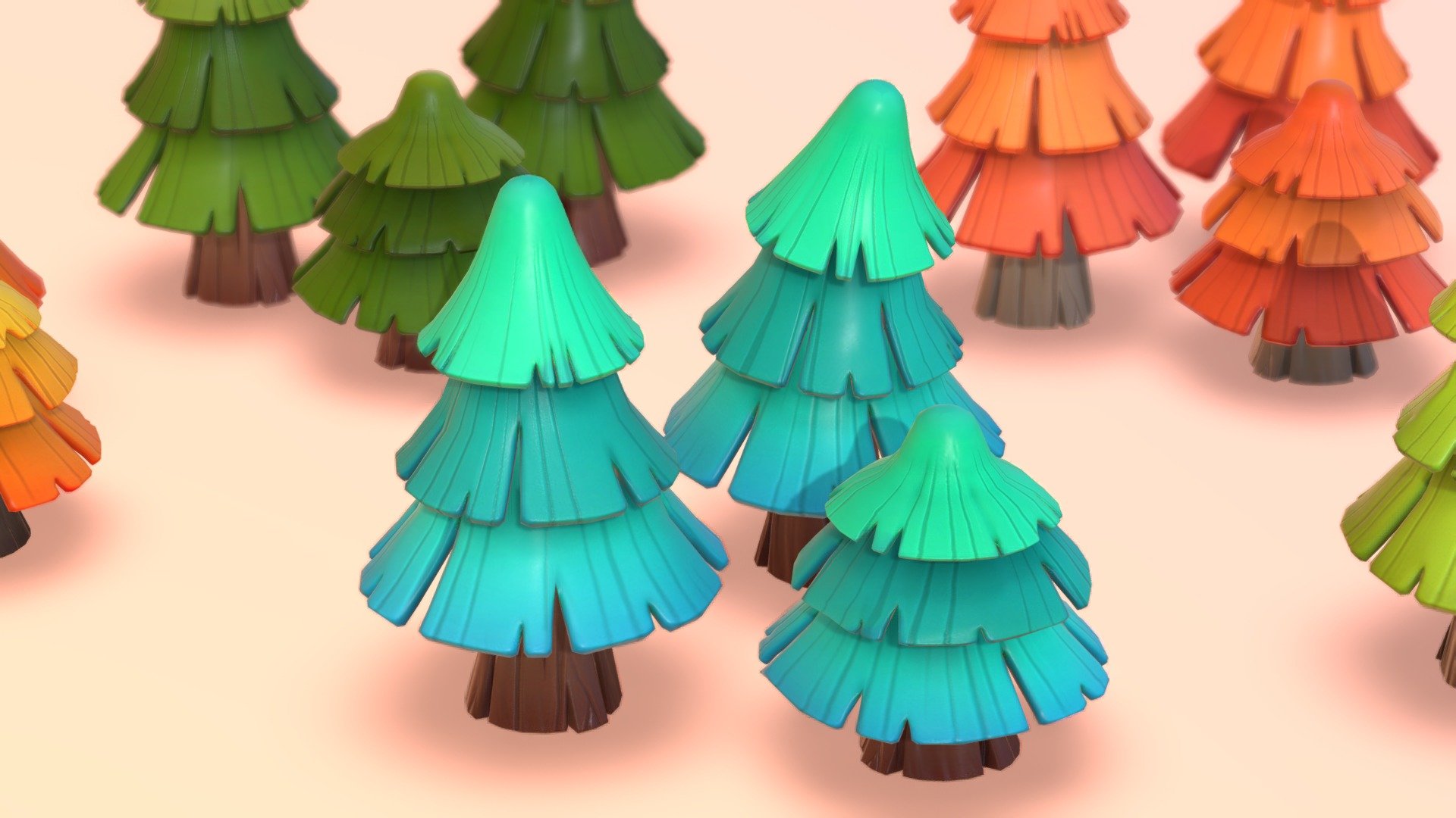 stylized  pine trees.

Bring the beauty of nature to your next project with this stylized colorful Trees Pack!
A pack of 15 cute stylized and toony Pine Tree models with PBR material. 
Also works unlit

There are more assets  to add to your game scene or environment. Check out my sale.
If you need more assets in this style. contact me.

**I also accept freelance jobs. Do not hesitate to write me. **

*-------------Terms of Use--------------

Commercial use of the assets  provided is permitted but cannot be included in an asset pack or sold at any sort of asset/resource marketplace.* - Pine Trees - Buy Royalty Free 3D model by Stylized Box (@Stylized_Box) 3d model