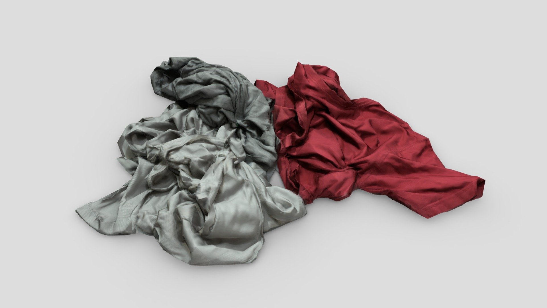 A small pile of clothes on the floor, low poly and game ready.

Fully UV Mapped. Complete with Colour, Ambient Occlusion and Normal Map textures. Includes both OBJ and FBX formats 3d model