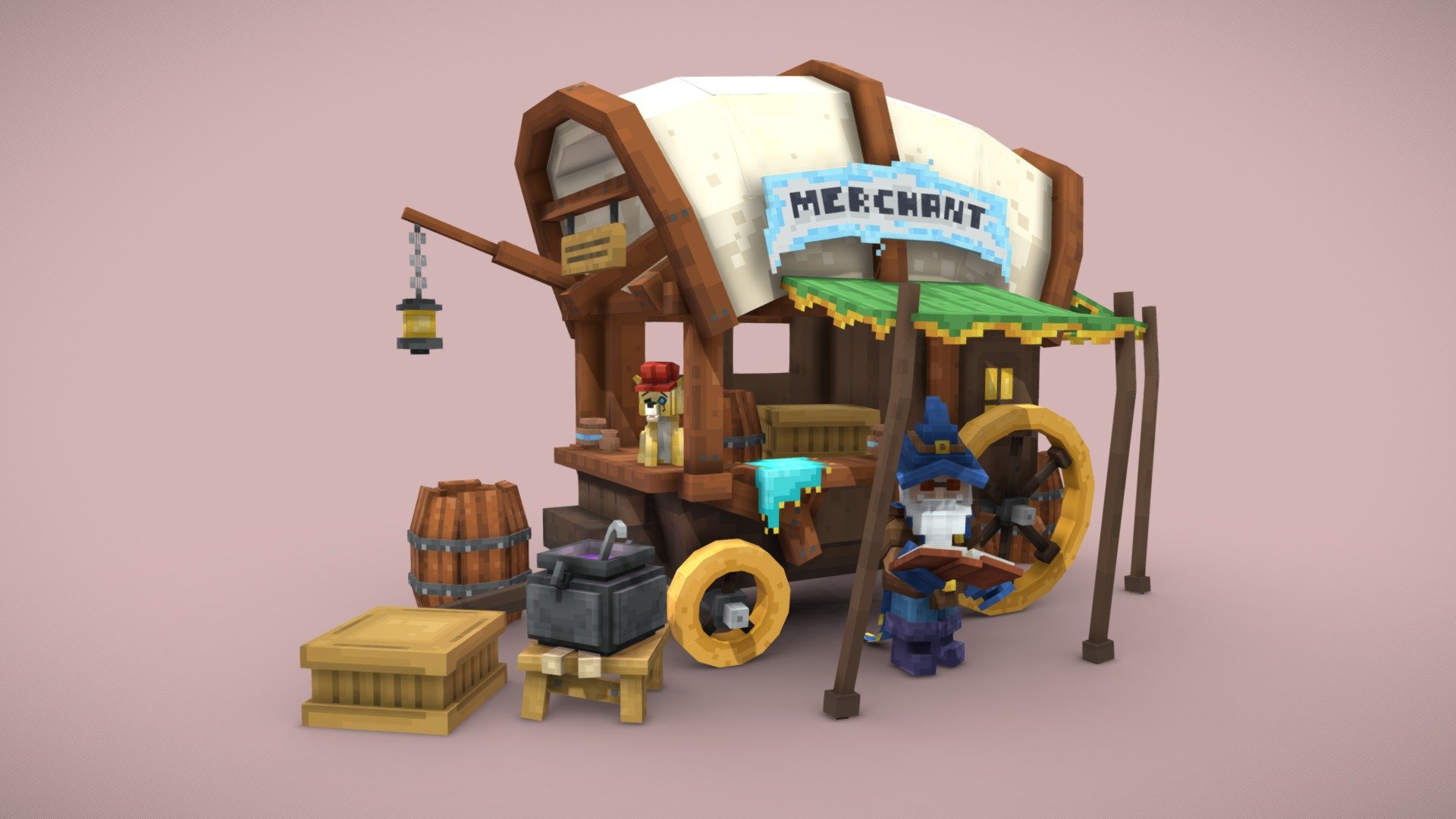 Merchant and his cart wandering through different cities in search of new and better deals! This magical merchant might be able to offer more than what meets the eye&hellip; ;) - Cart and Merchant scene - 3D model by nitsan 3d model
