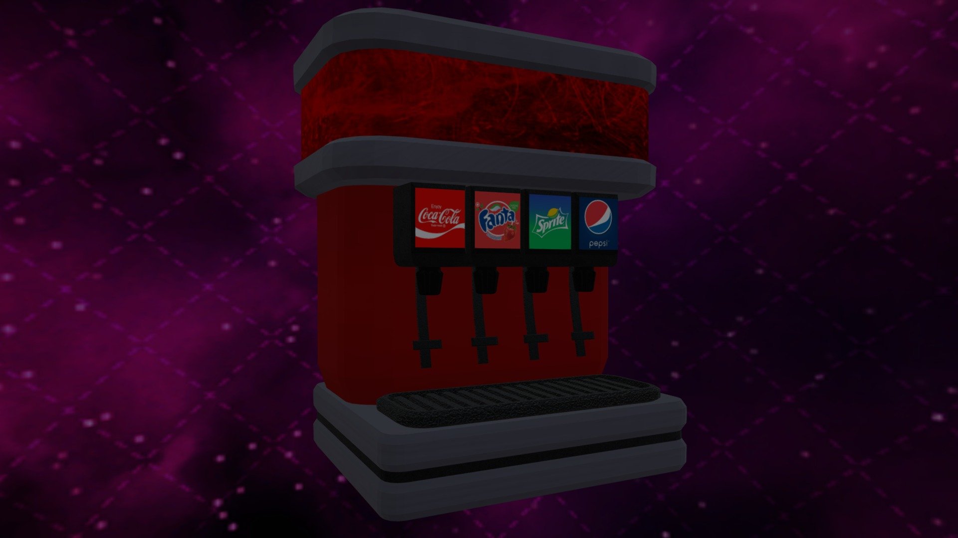 Introducing the Soda Dispenser made by ACBRadio, the programs used to make this object are as follows: Blender 2.92.0 &amp; G.I.M.P 2.10.4&hellip;The &lsquo;Textures' inclued in this object are the following, AO, Emit, Environment, Glossy, Normal, Roughness, Shadow, Transmission, UV, Deffuse&hellip;(Only the Deffuse map has been applied, do intend to fix this soon…Free of Charge

360 backdrop’s total poly count: Triangles: 4k Vertices: 2k

Soda Dispenser: Triangles: 3.4k Vertices: 1.9k

:D - Soda Dispenser FBX Low Poly FREE - Download Free 3D model by LordSamueliSolo (@LadyLionStudios) 3d model
