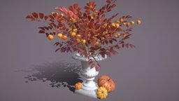 Red fall bouquet (3D) tree, red, orange, vase, detailed, leaf, branch, realistic, roman, nature, fall, bouquet, autumn, physalis, 3d, model, decoration, leaves, halloween, pumpkin, interior