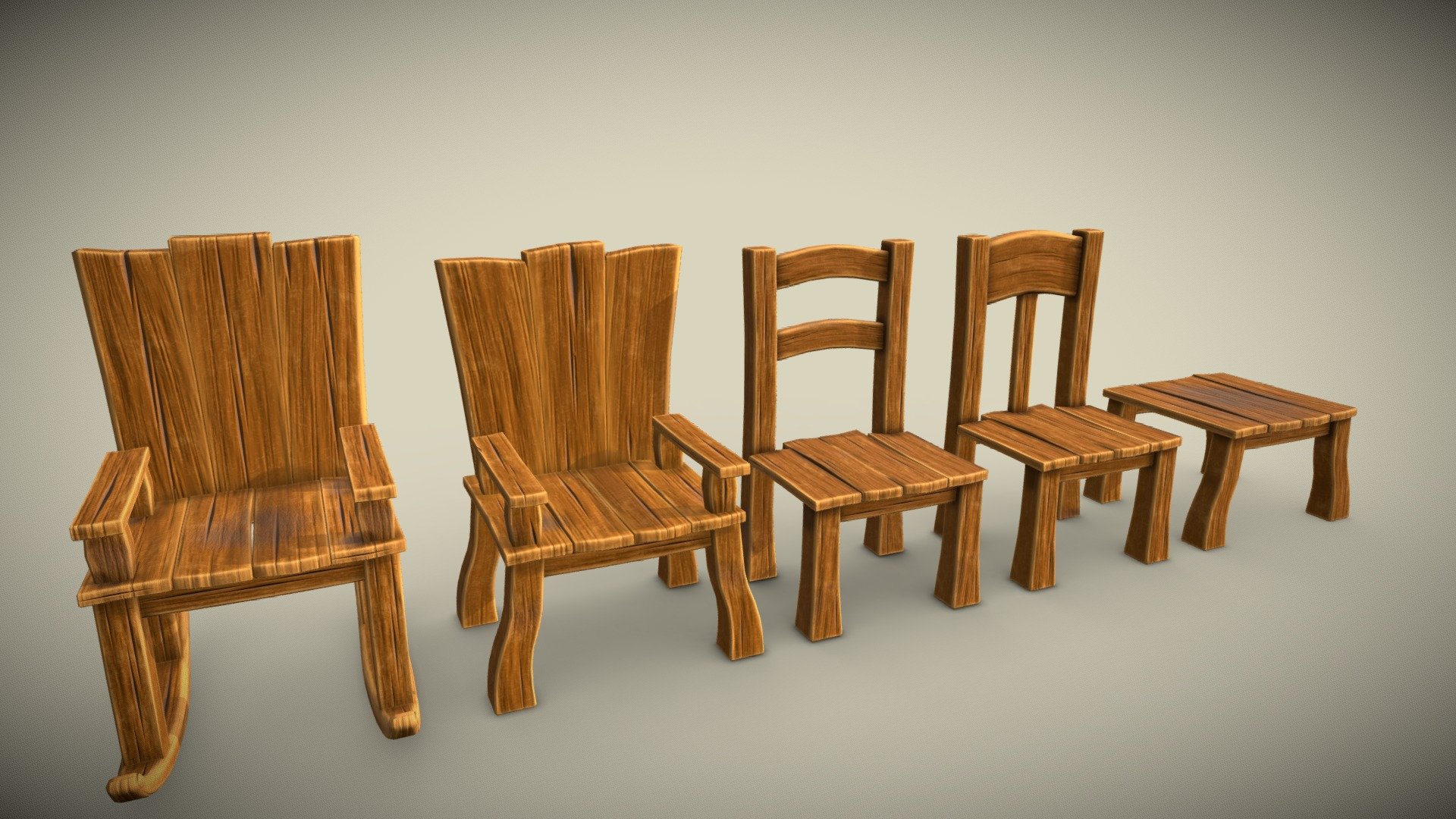 Set of stylized furniture chair armchair bench PBR low-poly game ready Polygons 462 Vertices 492 - Set of stylized furniture chair armchair bench P - Buy Royalty Free 3D model by Svetlana07 3d model