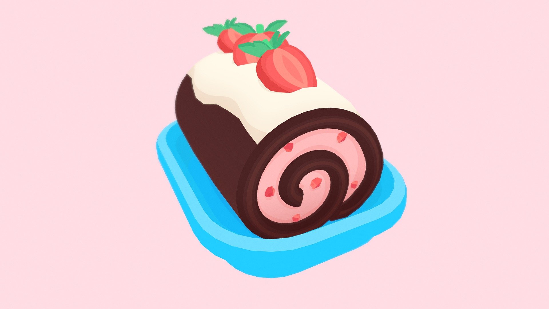 Low poly flat painted cake roll!! - Simple Cake Roll - 3D model by Vanillain 3d model