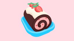Simple Cake Roll cute, cake, flag, cream, sweet, dessert, strawberry, pastry, colorful, cacao, lowpoly