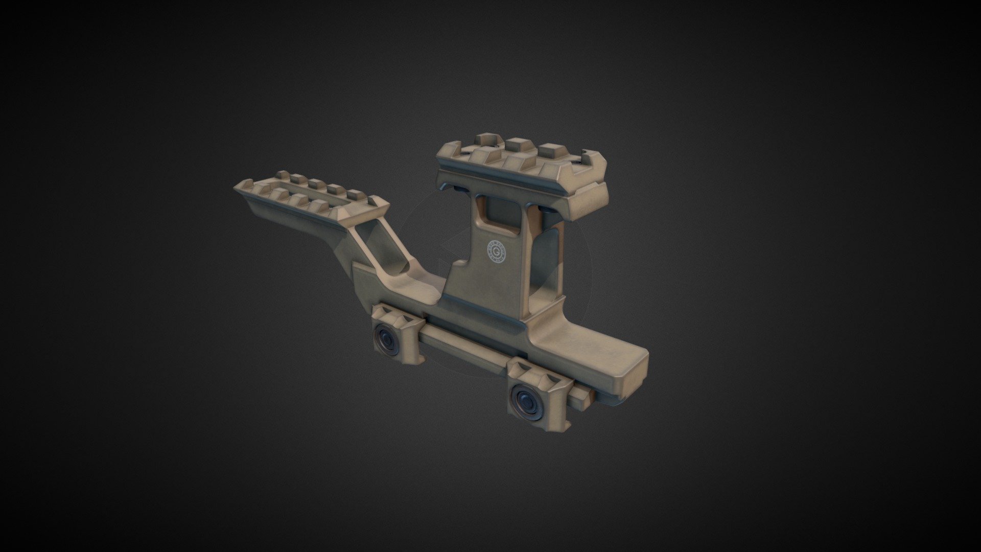 Prototype of optic mount with two stage picatinyrail.  

Model have one PBR material in 4K(black and FDE color available)

Verts: 3K

Tris: 6k  

Made in Blender.  

PS.Model is NOT MADE TO BE 3D PRINTABLE. Please do not ask for conversion for printing 3d model