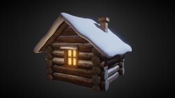 Snowy Wooden Hut winter, exterior, log, snow, cabin, hut, shelter, architecture, house, wood, building, village
