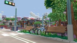 [Blockbench] Japanese Town "NekoTown" scene, landscape, cats, diorama, town, chill, blockbench, pixelart3d, japancity, minecraft, lowpoly, city, stylized, pixelart, japanese, noai