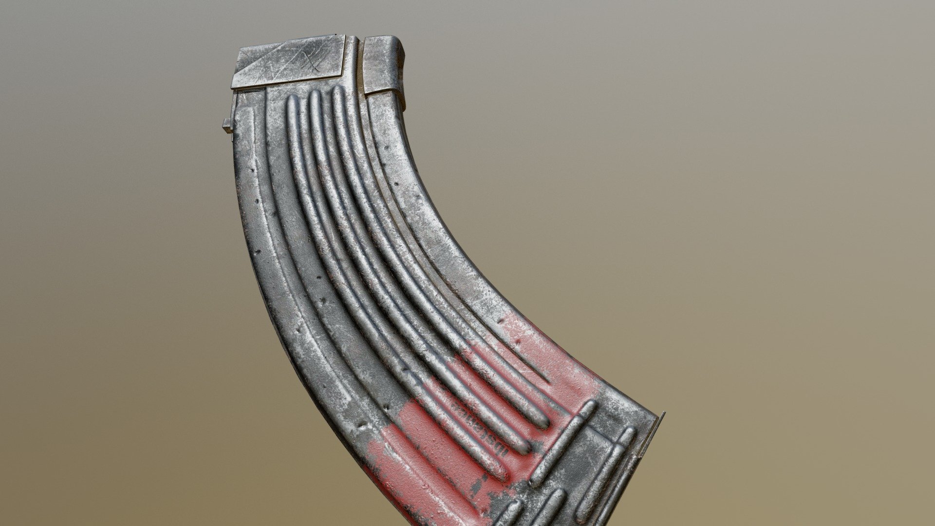 generic ak47 clip with some basic material work in substance. hi and low poly in blender, baking and texturing in substance (default tank paint material with some small modifications) 3d model