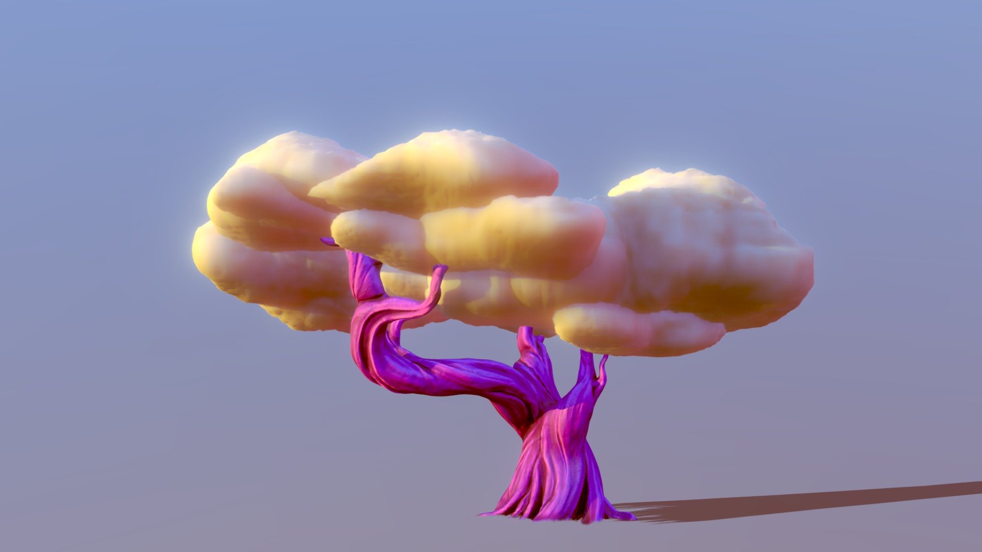I love sunsets. I guess many peoples love it! It inspired me to create interesting fair tale tree. Cloud tree! I called it Cloudsai. Something like mixed between bonsai and clouds 3d model