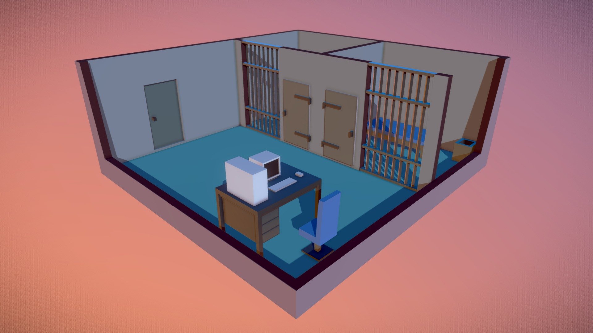 I enjoyed making the school so have a prison in the same style. Couldn't really figure out the colours but whatever. I'll probably make some more of these scenes! - Little Prison - 3D model by Fikhra 3d model