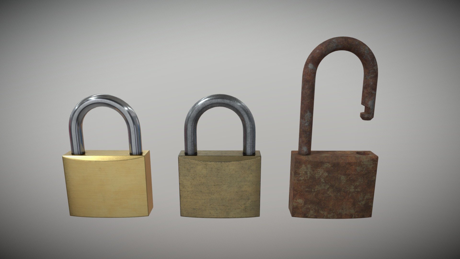 Padlock key: https://skfb.ly/oAv7N

Free key ring: https://skfb.ly/oAuSt

[Zip File]

Mesh Information:




Subdivision-ready model

Subdivision 0: 3744 faces, 7353 tris

Subdivision 1: 14841 faces, 29682 tris

Subdivision 2: 59364 faces, 118728 tris

World scale (cm): 7.65 height x 5 x 1.64

UV unwrapped

Texture Information:




Three types of texture: New, Used, Old

Texture size: 2048x2048

BaseColor

Roughness

Metallic

Normal OpenGL and DirectX

PNG format

Formats include: 




.obj

.fbx

.blend

~ If you have questions or problems, please feel free to contact me 3d model