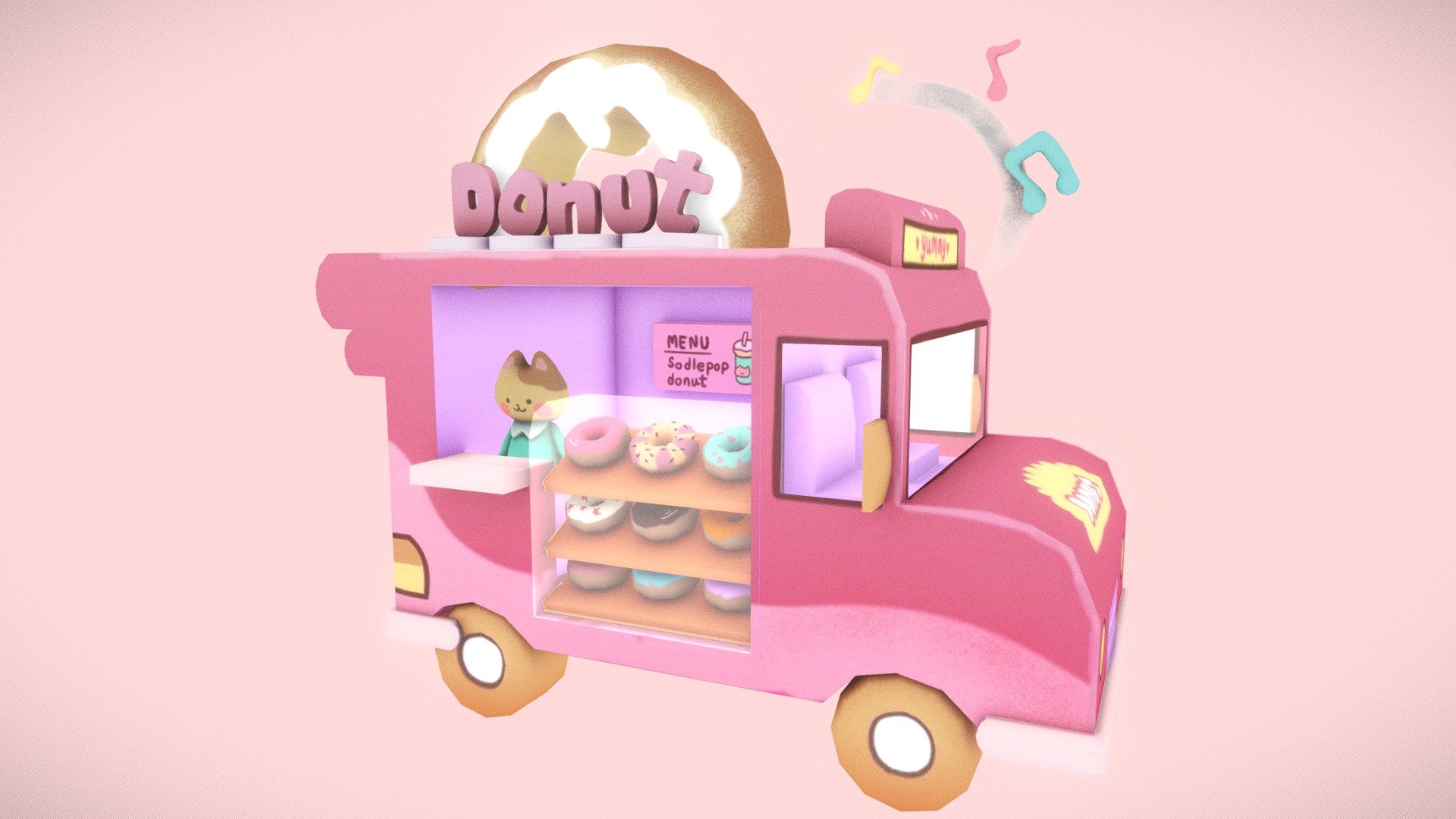 This is fanart 3d model version
I following chanteii_ in Instagram and i saw many kawaii arts 

This model concept from chanteii_
and model&amp;texture by me :)) - Donut Shop!! - 3D model by salmonclosebeta 3d model