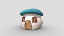 Casa seta con sombrero azul aguamarina cute, mushroom, videogame, casa, seta, environment-assets, house
