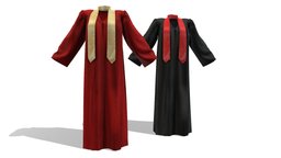 Female Graduation Gown red, dress, priest, gown, realistic, real, outfit, wear, graduation, minister, pbr, low, poly, female, black, sash