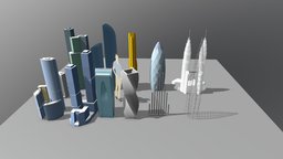 Models of skyscrapers for exhibition 