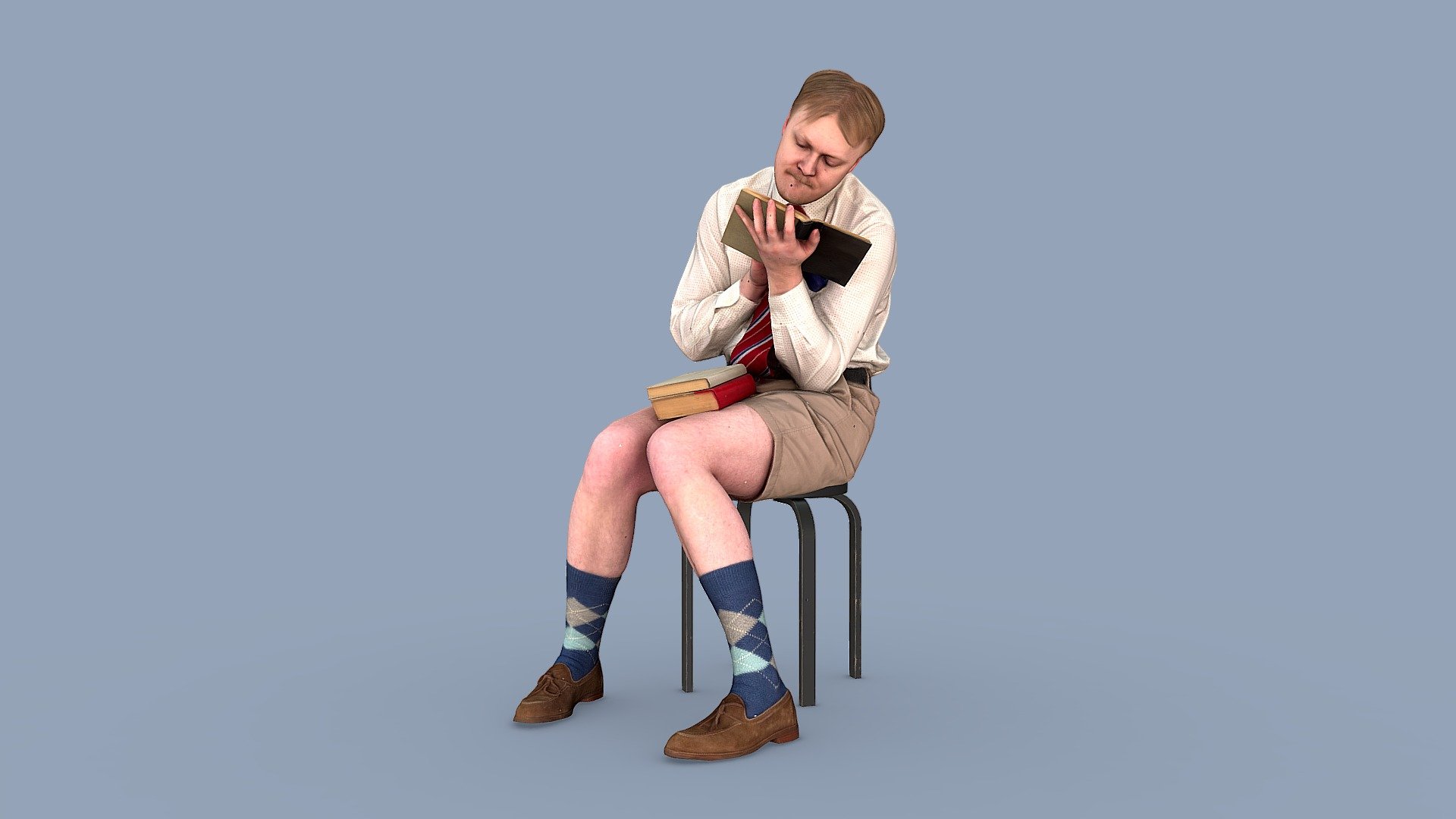 Follow us on Instagram 👍🏻

✉️ A young guy with a stupid haircut sits on a chair with books, hunched over. He is wearing a white polka dot shirt, red wide tie, short beige shorts, high socks and suede loafers. Straight-A student College.

🦾 This model will be an excellent mid-range participant. It does not need to be very close and try to see the details, it reveals and demonstrates its texture as much as possible in case of a certain distance from the foreground.

⚙️ Photorealistic Casual Character 3d model ready for Virtual Reality (VR), Augmented Reality (AR), games and other real-time apps. Suitable for the architectural visualization and another graphical projects. 50 000 polygons per model 3d model