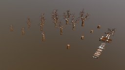 Elm Trees trees, tree, red, forest, bird, winter, assets, painted, elm, snow, redbird, stylized-environment, handpainted, stylized, hand, handpainted-lowpoly