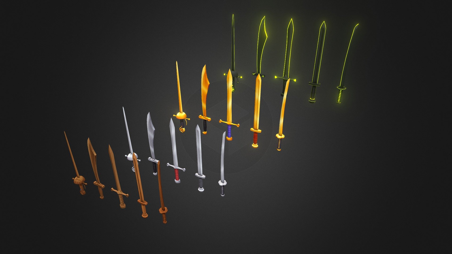 A set of stylized, hand-painted blades! - Hand-Painted Longswords - 3D model by Graham (@graham3d) 3d model