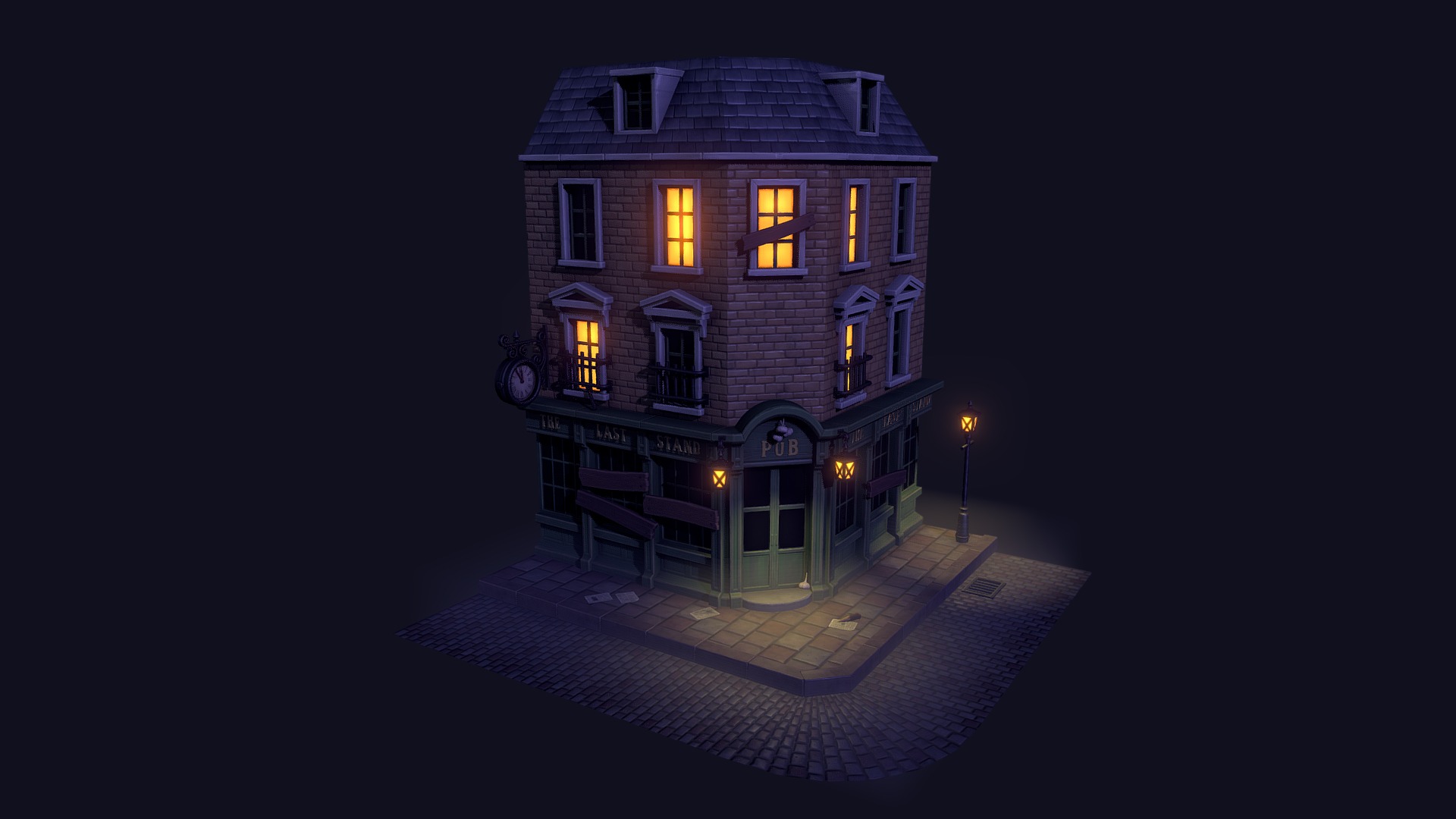 A stylized victorian pub that depicts the scene of &ldquo;the last stand