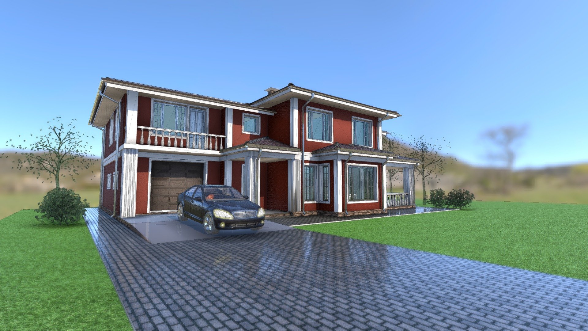 Project of large cottage. 2 levels. about 300 m.quad.
With garage 3d model