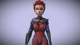 Asymmetric Robotic Character toon, cyber, robotic, cyborg, character, girl, female, animated, anime, rigged, cyborg-girl