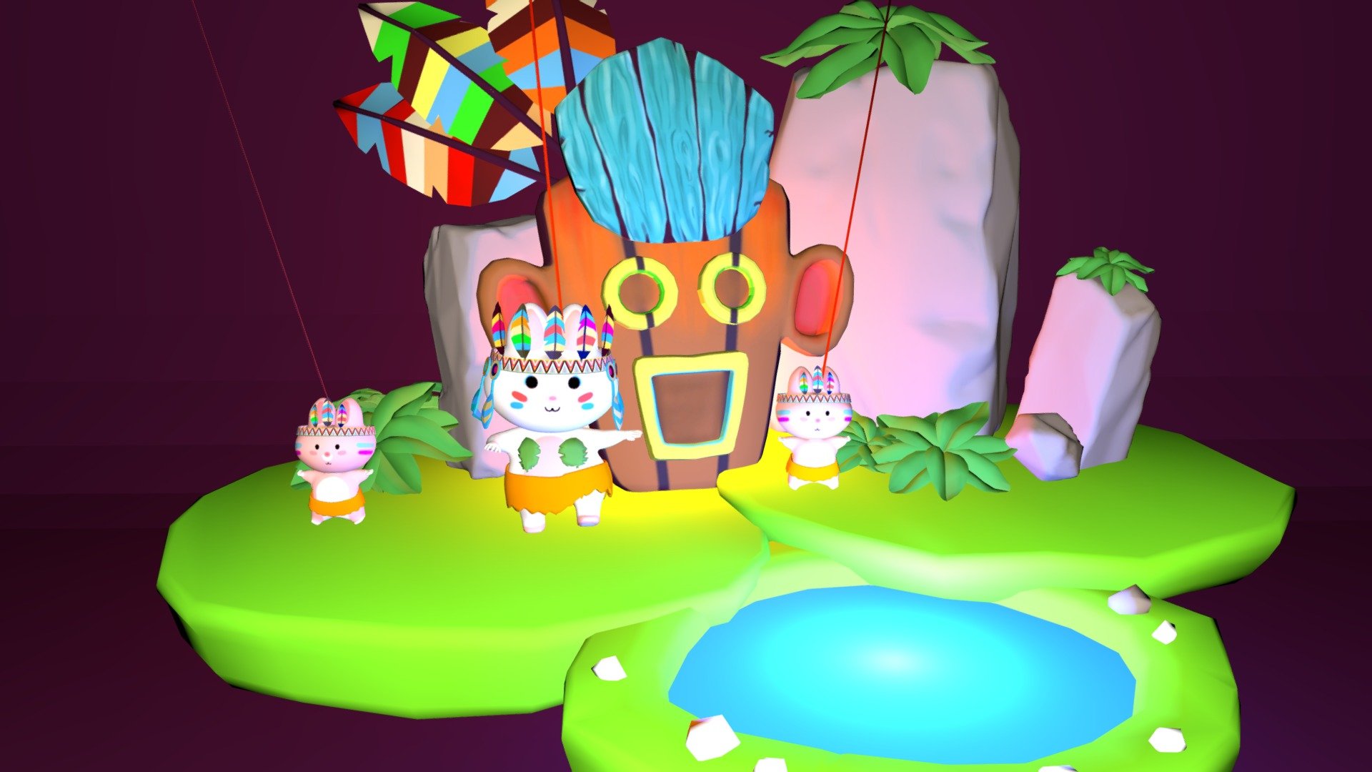 In the Tropical island, the chief of the tribal rabbit and two assistant cute rabbits dance to the nature.
The Island has the life water with blessings.
Their sprits are strong and powerful. Mother nature lesses them with the happiness 3d model