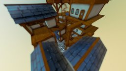 House Sys #1 floor, cityscene, handpainted, low-poly, house, city