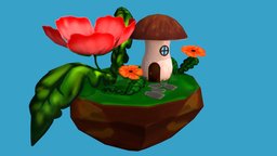 Fairy Island (low Poly) mushroom, flower, island, vegetation, blossom, brunch, handpainted, low-poly, cartoon, asset, game, lowpoly, hand-painted, low, poly, house, stylized, fantasy, magic